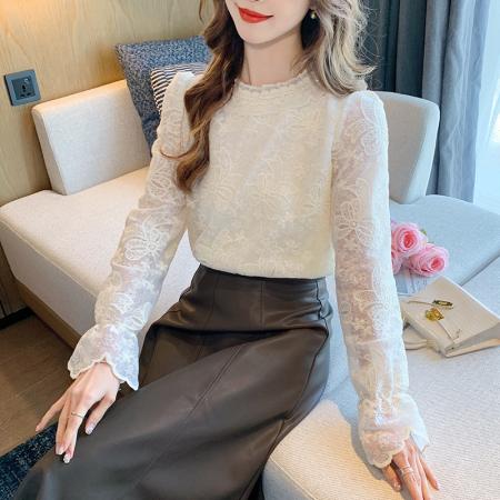 FA55352# 圆领蕾丝打底外穿秋冬设计感洋气时髦新款小众上衣女 服裝批發女裝批發服飾貨源