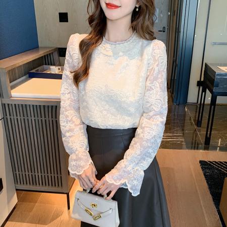 FA55352# 圆领蕾丝打底外穿秋冬设计感洋气时髦新款小众上衣女 服裝批發女裝批發服飾貨源