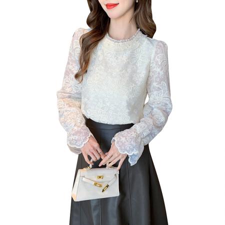 FA55352# 圆领蕾丝打底外穿秋冬设计感洋气时髦新款小众上衣女 服裝批發女裝批發服飾貨源