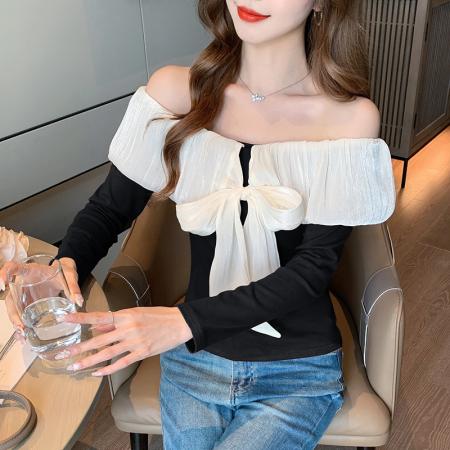 FA55353# 设计感立体花朵韩版修身小众洋气长袖打底衫针织长袖上衣 服裝批發女裝批發服飾貨源