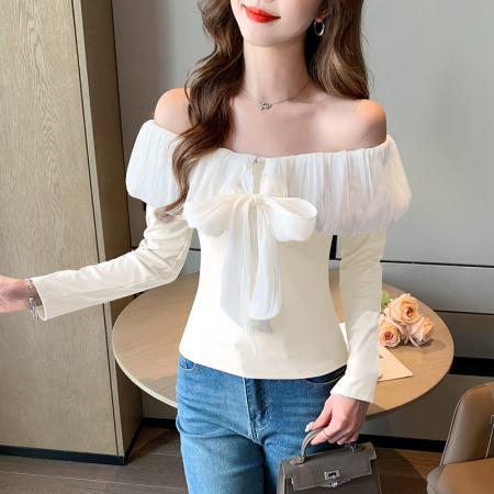 FA55353# 设计感立体花朵韩版修身小众洋气长袖打底衫针织长袖上衣 服裝批發女裝批發服飾貨源