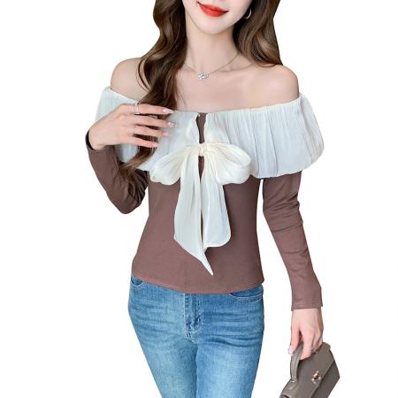 FA55353# 设计感立体花朵韩版修身小众洋气长袖打底衫针织长袖上衣 服裝批發女裝批發服飾貨源