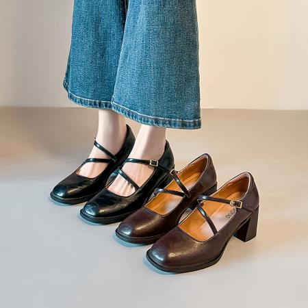 X-32972#复古方头粗跟玛丽珍春季单鞋女百搭高跟鞋 鞋子批发女鞋批发高跟鞋批发