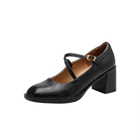 X-32972#复古方头粗跟玛丽珍春季单鞋女百搭高跟鞋 鞋子批发女鞋批发高跟鞋批发