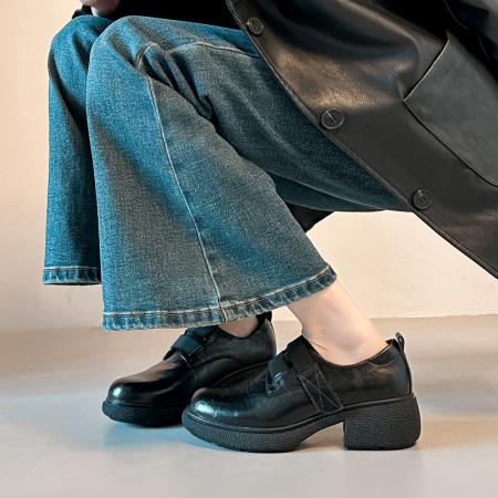 X-32973#原创高定版巨舒服踩屎感超软复古粗跟乐福单鞋女厚底圆头皮鞋 鞋子批发女鞋批发高跟鞋批发