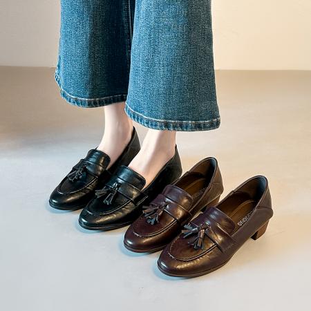 X-32974#棕色乐福鞋女款新款秋季软底流苏英伦风小皮鞋低跟单鞋 鞋子批发女鞋批发高跟鞋批发