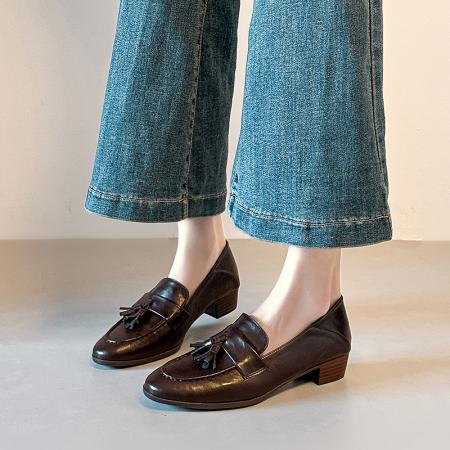 X-32974#棕色乐福鞋女款新款秋季软底流苏英伦风小皮鞋低跟单鞋 鞋子批发女鞋批发高跟鞋批发