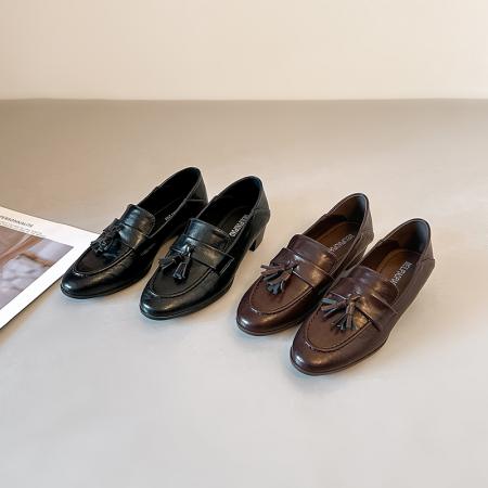 X-32974#棕色乐福鞋女款新款秋季软底流苏英伦风小皮鞋低跟单鞋 鞋子批发女鞋批发高跟鞋批发