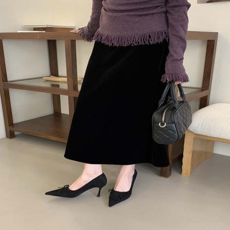 X-32975#新款春秋蝴蝶结尖头细跟高跟鞋女浅口单鞋绒面气质百搭工作鞋 鞋子批发女鞋批发高跟鞋批发