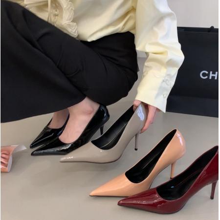 X-32976#高跟鞋女秋季新款细跟浅口尖头单鞋法式小众设计感漆皮女鞋 鞋子批发女鞋批发高跟鞋批发