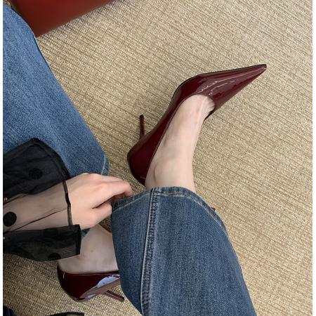 X-32976#高跟鞋女秋季新款细跟浅口尖头单鞋法式小众设计感漆皮女鞋 鞋子批发女鞋批发高跟鞋批发