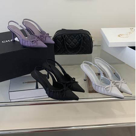 X-32981#春款跟高尖头前包后凉鞋高跟鞋女夏新款蝴蝶结浅口百搭凉鞋 鞋子批发女鞋批发高跟鞋批发