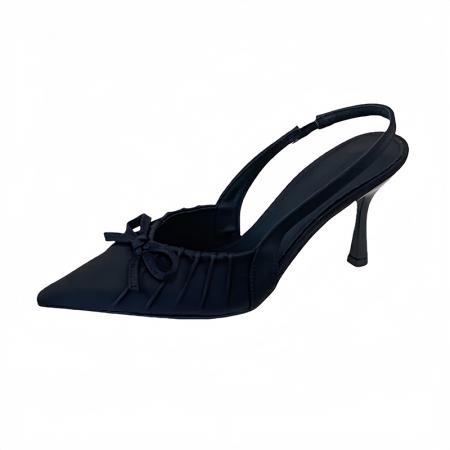 X-32981#春款跟高尖头前包后凉鞋高跟鞋女夏新款蝴蝶结浅口百搭凉鞋 鞋子批发女鞋批发高跟鞋批发