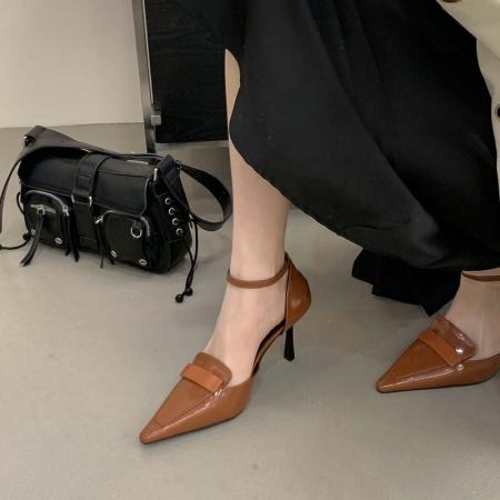 X-32982#杨树林同款细跟尖头气质御姐高跟凉鞋女性感职业浅口漆皮中空单鞋 鞋子批发女鞋批发高跟鞋批发