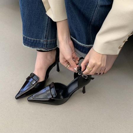 X-32982#杨树林同款细跟尖头气质御姐高跟凉鞋女性感职业浅口漆皮中空单鞋 鞋子批发女鞋批发高跟鞋批发