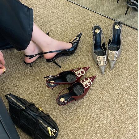 X-32983#新款金属扣高跟尖头包头凉鞋 鞋子批发女鞋批发高跟鞋批发