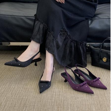 X-32984#新款包头中跟尖头凉鞋 鞋子批发女鞋批发高跟鞋批发