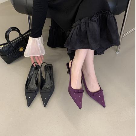 X-32984#新款包头中跟尖头凉鞋 鞋子批发女鞋批发高跟鞋批发