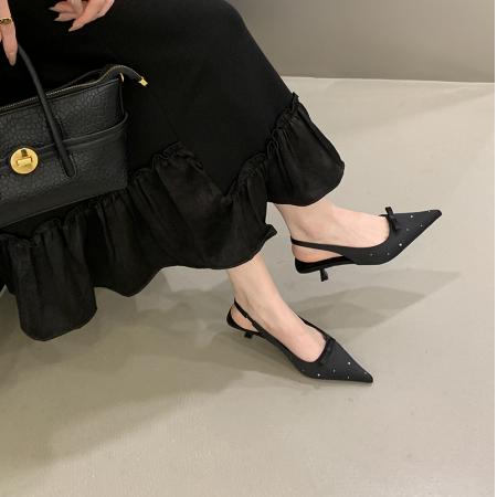 X-32984#新款包头中跟尖头凉鞋 鞋子批发女鞋批发高跟鞋批发