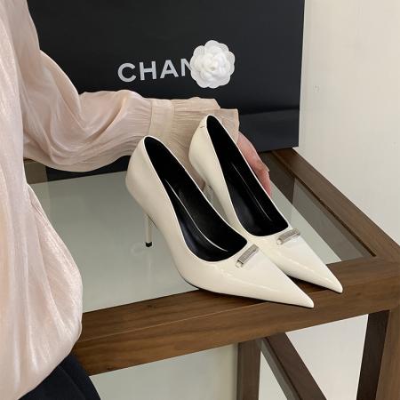 X-32985#黑色高跟鞋女新款气质名媛御姐风性感法式职业字母金属装饰扣 鞋子批发女鞋批发高跟鞋批发