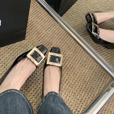 X-32987#春季新款网红同款rv漆皮方扣单鞋粗跟中跟方头浅口女鞋通勤 鞋子批发女鞋批发高跟鞋批发