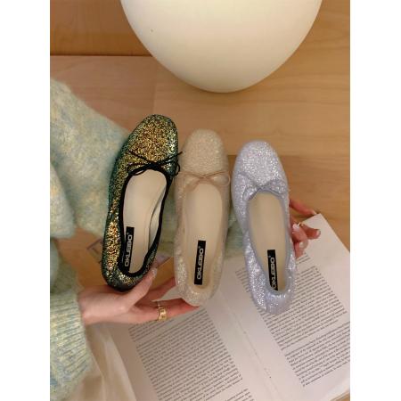 X-32990#平底法式亮片银色单鞋女鞋子新款春季百搭配裙子芭蕾舞晚晚鞋 鞋子批发女鞋批发高跟鞋批发