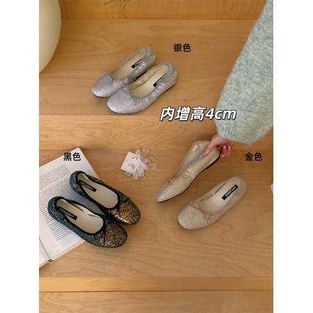 X-32990#平底法式亮片银色单鞋女鞋子新款春季百搭配裙子芭蕾舞晚晚鞋 鞋子批发女鞋批发高跟鞋批发