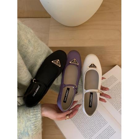 X-32994#晚晚风圆头浅口平底小皮鞋新款一字带软底通勤百搭单鞋女 鞋子批发女鞋批发高跟鞋批发