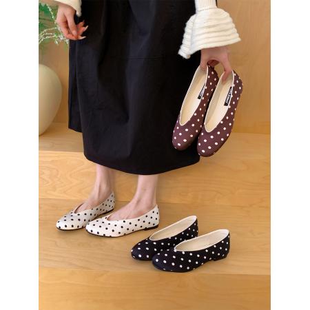 X-32995#式复古波点芭蕾风单鞋新款浅口晚晚风小众缎面奶奶鞋平底鞋 鞋子批发女鞋批发高跟鞋批发