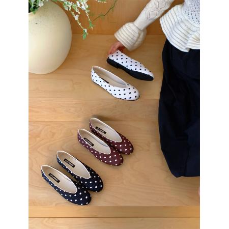 X-32995#式复古波点芭蕾风单鞋新款浅口晚晚风小众缎面奶奶鞋平底鞋 鞋子批发女鞋批发高跟鞋批发