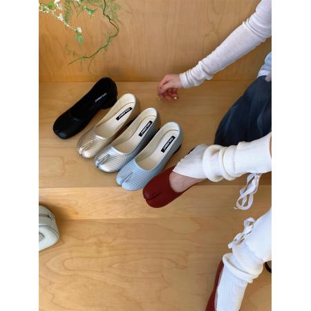 X-32996#韩版复古小众编织分趾单鞋春夏新款浅口法式银色猪蹄鞋豆豆鞋 鞋子批发女鞋批发高跟鞋批发