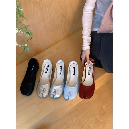 X-32996#韩版复古小众编织分趾单鞋春夏新款浅口法式银色猪蹄鞋豆豆鞋 鞋子批发女鞋批发高跟鞋批发