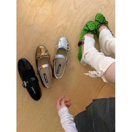 X-32997#法式小众银色蝴蝶结玛丽珍鞋新款浅口小香风软底芭蕾鞋奶奶鞋 鞋子批发女鞋批发高跟鞋批发