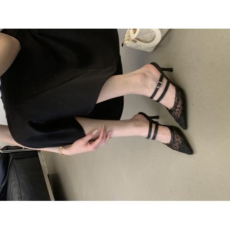 X-32998#新品尖头网纱一字带细高跟韩系高跟拖鞋外穿35-40 鞋子批发女鞋批发高跟鞋批发