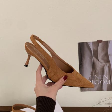 X-33004# 法式复古细跟包头凉鞋女尖头高跟鞋绝美一字带名媛风单鞋新款 鞋子批发女鞋批发高跟鞋批发