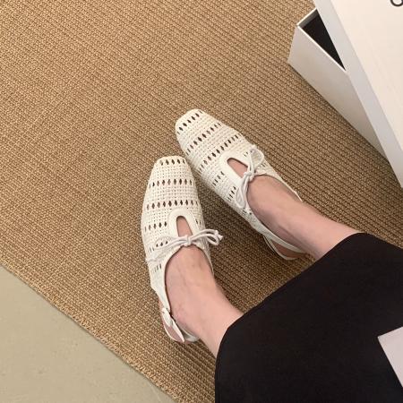 X-33005# 法式复古镂空编织包头凉鞋女春夏季新款配裙子时尚粗跟单鞋 鞋子批发女鞋批发高跟鞋批发