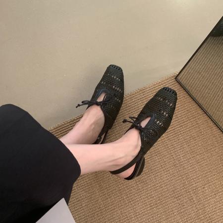 X-33005# 法式复古镂空编织包头凉鞋女春夏季新款配裙子时尚粗跟单鞋 鞋子批发女鞋批发高跟鞋批发