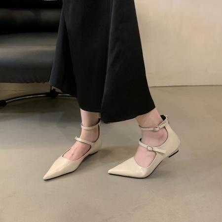 X-33008# 新款法式时尚尖头后拉链低跟单鞋春秋百搭一字扣玛丽珍女鞋子 鞋子批发女鞋批发高跟鞋批发