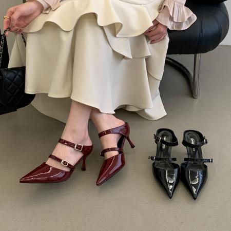 X-33011#性感酒红色水钻包头凉鞋细跟尖头名媛御姐约会高跟鞋女单鞋夏 鞋子批发女鞋批发高跟鞋批发