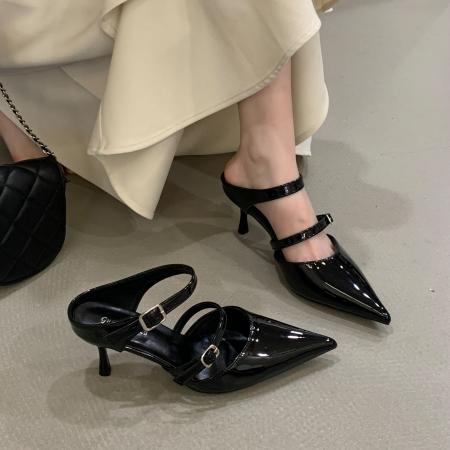 X-33011#性感酒红色水钻包头凉鞋细跟尖头名媛御姐约会高跟鞋女单鞋夏 鞋子批发女鞋批发高跟鞋批发