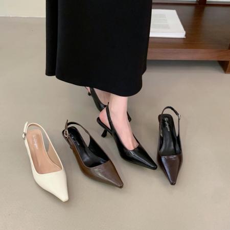 X-33014#法式浅口包头凉鞋女夏季新款百搭细跟尖头一字扣带气质高跟鞋 鞋子批发女鞋批发高跟鞋批发