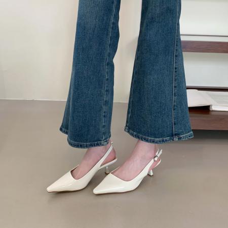 X-33014#法式浅口包头凉鞋女夏季新款百搭细跟尖头一字扣带气质高跟鞋 鞋子批发女鞋批发高跟鞋批发