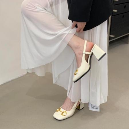 X-33015#春季新款真皮马衔扣高跟女单鞋法式复古方头玛丽珍后空粗跟鞋 鞋子批发女鞋批发高跟鞋批发