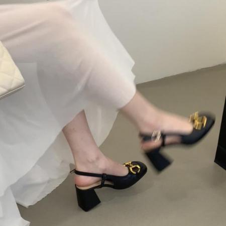 X-33015#春季新款真皮马衔扣高跟女单鞋法式复古方头玛丽珍后空粗跟鞋 鞋子批发女鞋批发高跟鞋批发