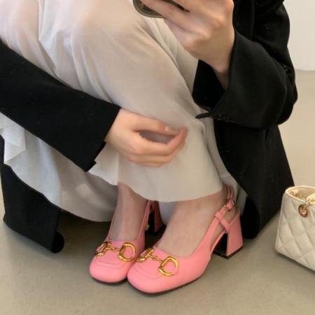 X-33015#春季新款真皮马衔扣高跟女单鞋法式复古方头玛丽珍后空粗跟鞋 鞋子批发女鞋批发高跟鞋批发