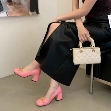 X-33016#新款复古粗高跟马衔扣方头玛丽珍鞋真皮中跟法式女单鞋 鞋子批发女鞋批发高跟鞋批发