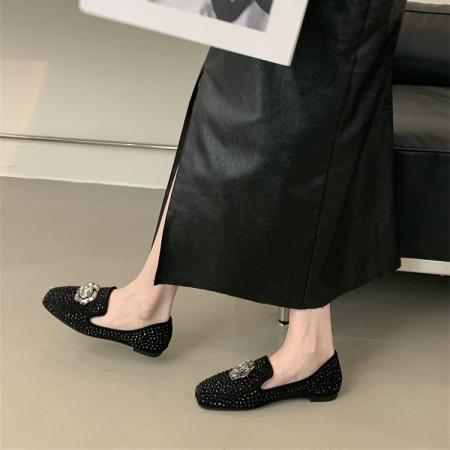 X-33022#英伦风水钻乐福单鞋女外穿春夏新款韩版一脚蹬浅口豆豆鞋 鞋子批发女鞋批发高跟鞋批发