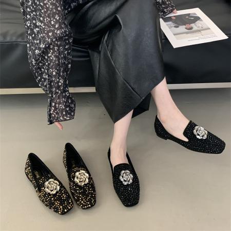 X-33022#英伦风水钻乐福单鞋女外穿春夏新款韩版一脚蹬浅口豆豆鞋 鞋子批发女鞋批发高跟鞋批发