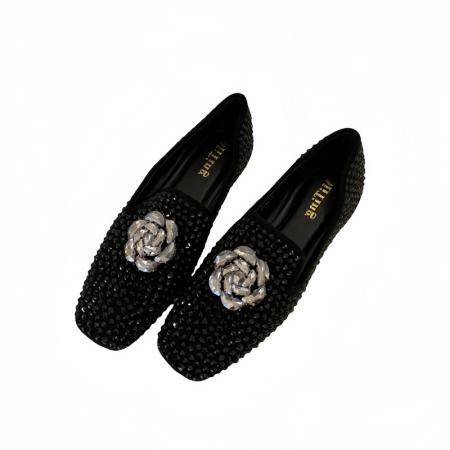 X-33022#英伦风水钻乐福单鞋女外穿春夏新款韩版一脚蹬浅口豆豆鞋 鞋子批发女鞋批发高跟鞋批发