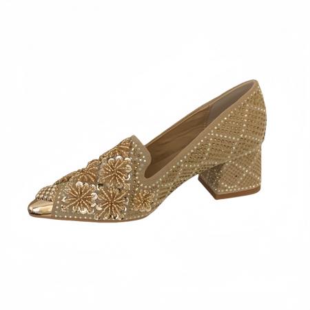 X-33023#轻奢风尖头粗跟单鞋春夏新款一脚蹬浅口重工水钻宴会单鞋 鞋子批发女鞋批发高跟鞋批发